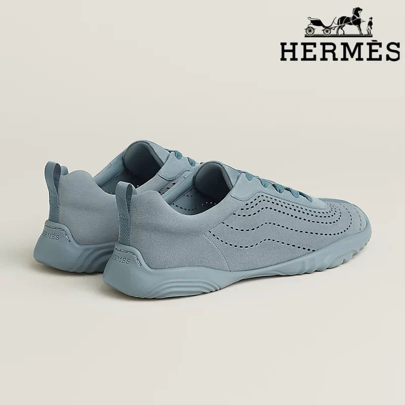 Hermès Light Blue Perforated Suede Sneakers