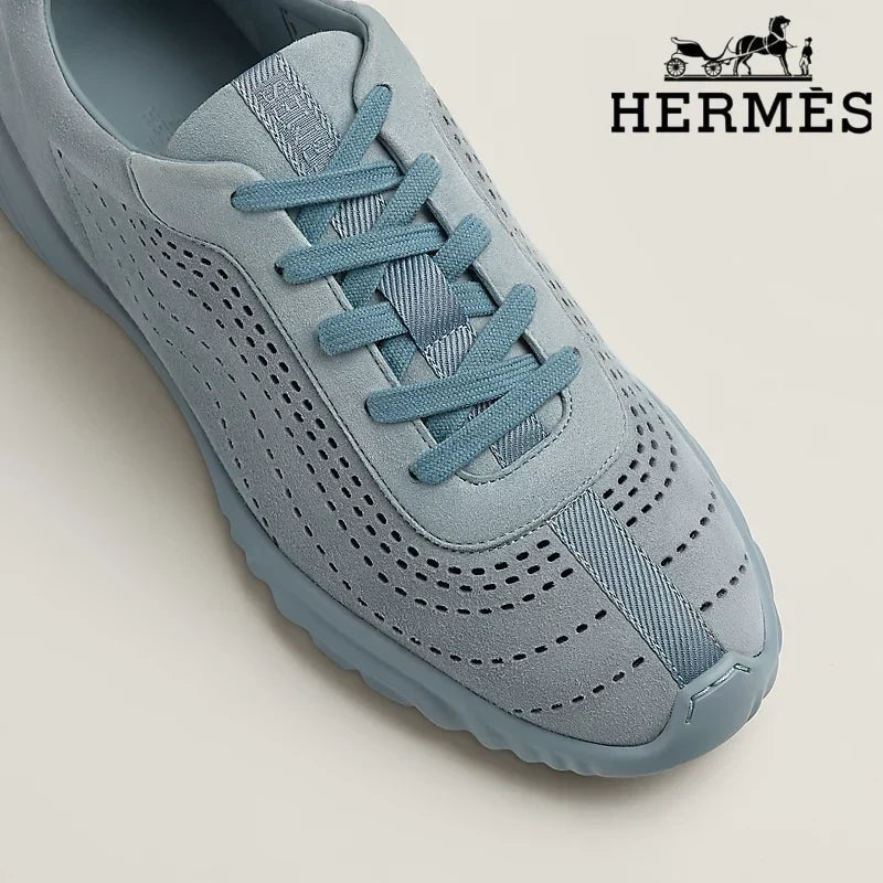 Hermès Light Blue Perforated Suede Sneakers