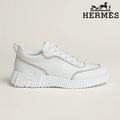 Hermès womens shoes men sneaker  White Leather Ridged Sole Sneakers