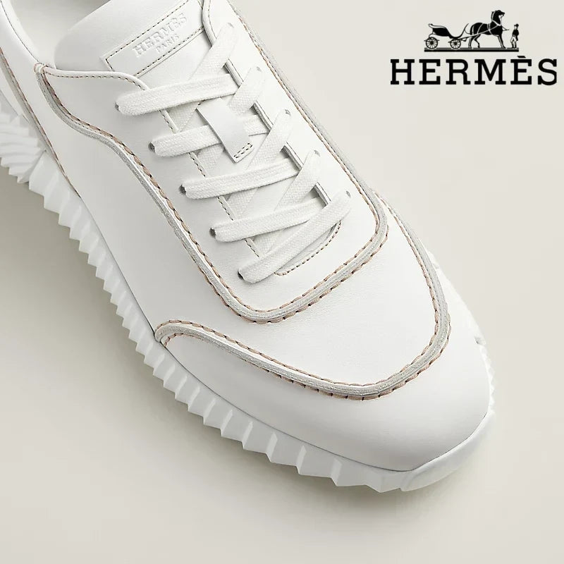 Hermès womens shoes men sneaker  White Leather Ridged Sole Sneakers