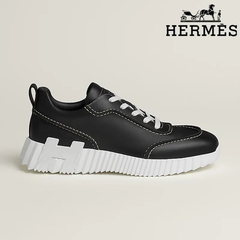 Hermès Black Leather Ridged Sole Sneakers