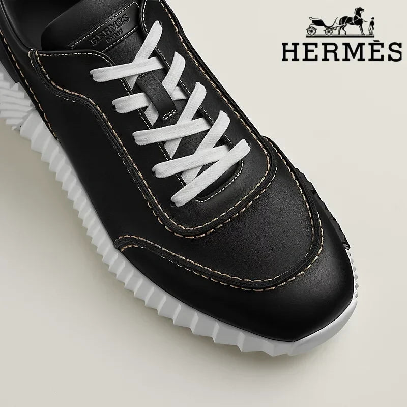 Hermès Black Leather Ridged Sole Sneakers