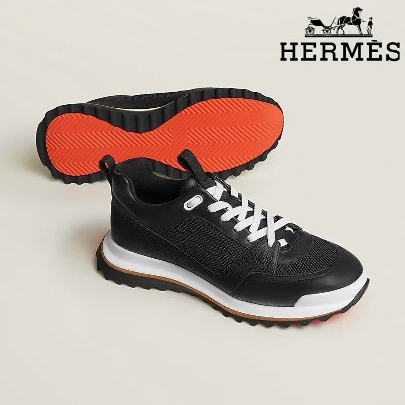 Hermès Black Leather Mesh Hiking Sneakers
