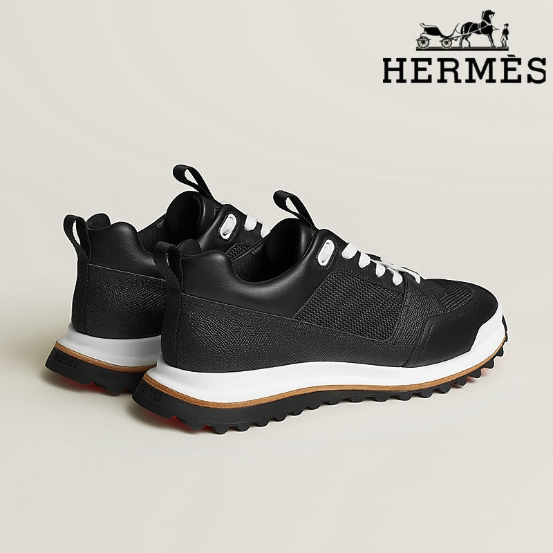 Hermès Black Leather Mesh Hiking Sneakers