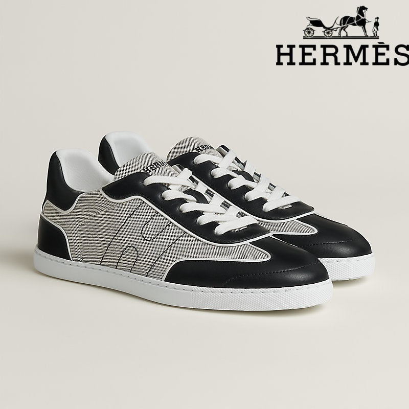 Hermès Black And White Canvas Leather Sneaker