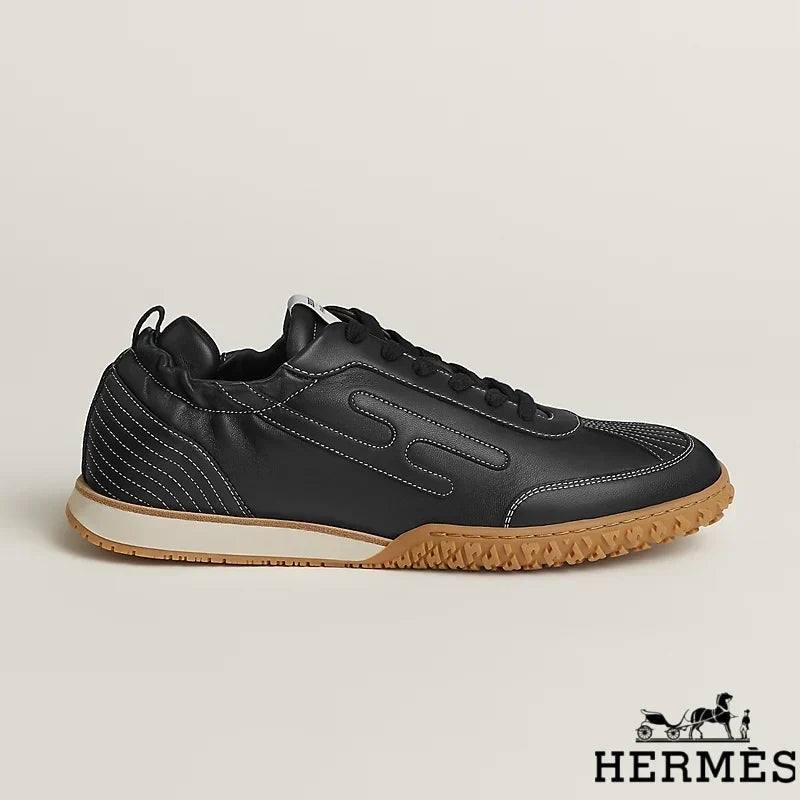 Hermès Black Leather Stitched Sneakers