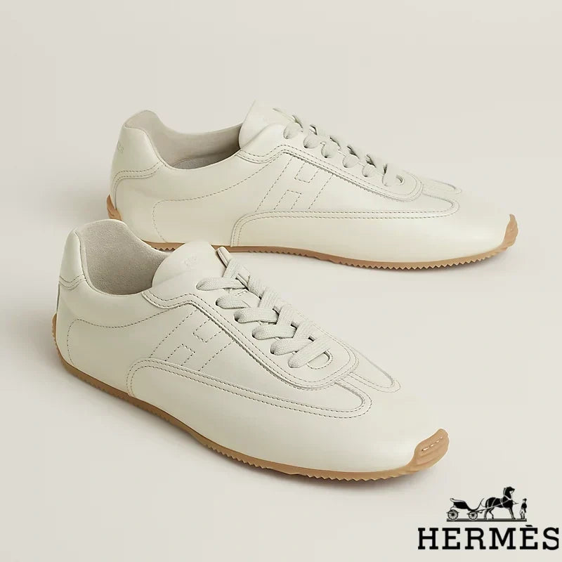 Hermès Off-White Leather Stitched Sneakers