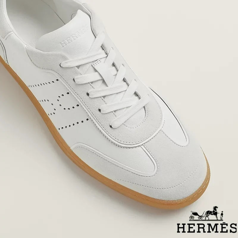 Hermès womens shoes men sneaker White Leather and Suede Low Sneakers