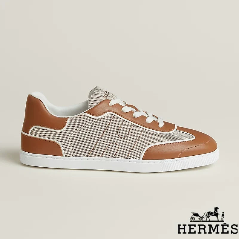 Hermès Brown Canvas and Leather Low Sneakers
