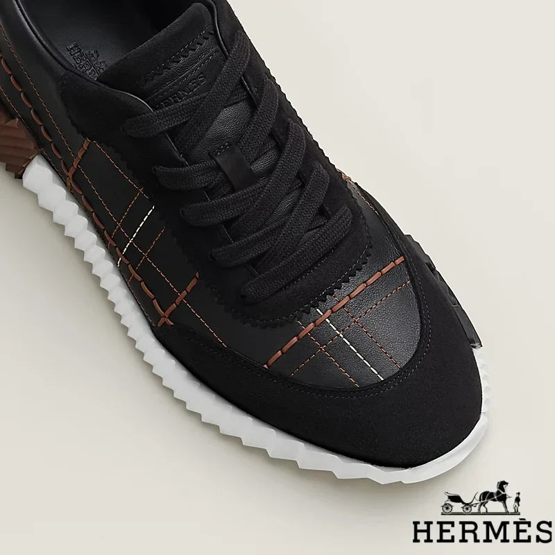 Hermès Black Grid Stitching Platform Sneakers