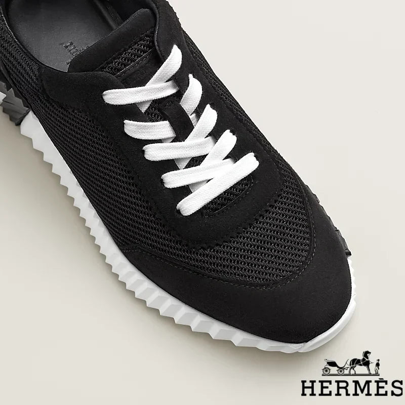 Hermès Black Mesh Suede Platform Sneakers