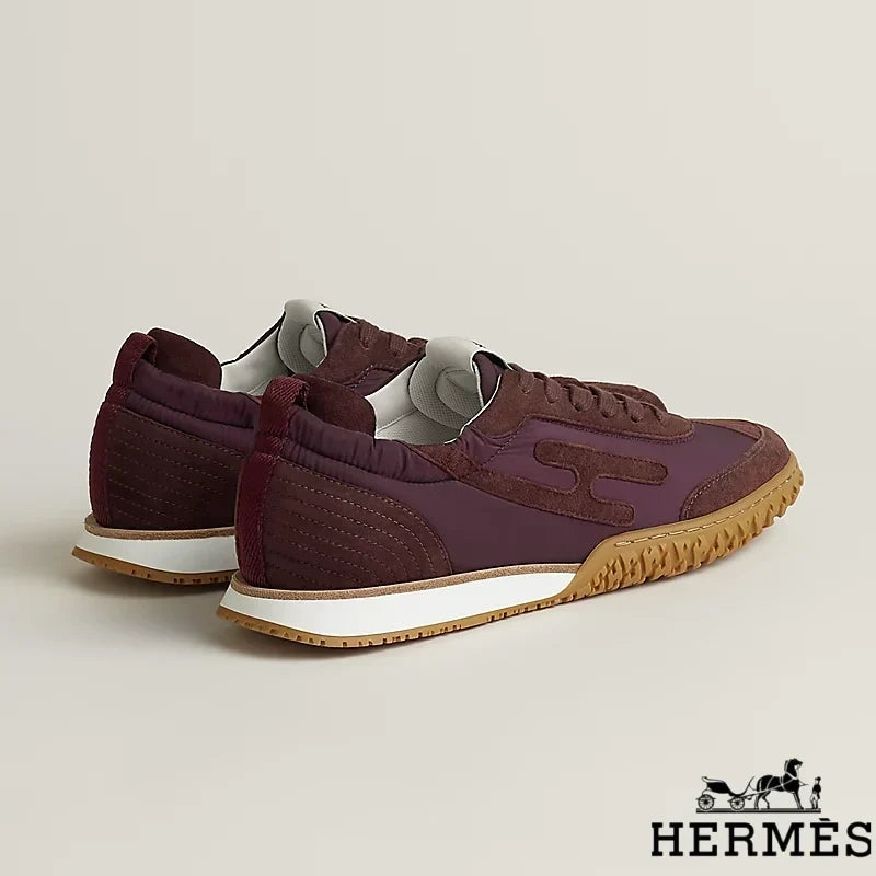 Hermès Burgundy Mixed Fabric Retro Sneakers