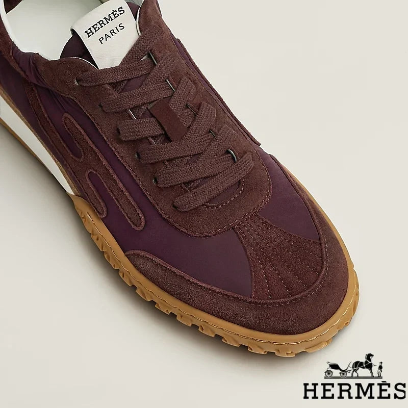 Hermès Burgundy Mixed Fabric Retro Sneakers