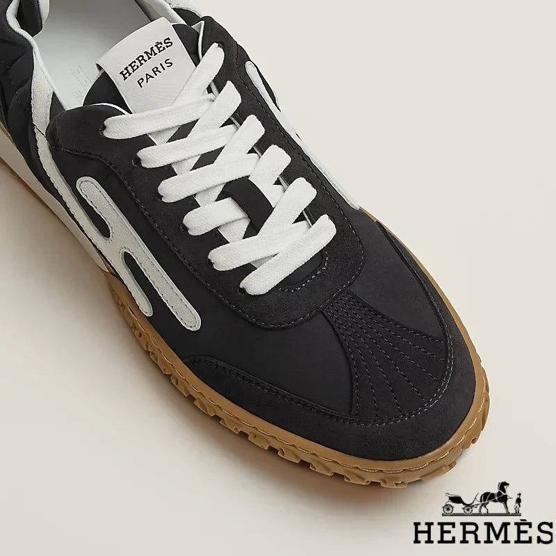 Hermès Black Mixed Fabric Retro Sneakers