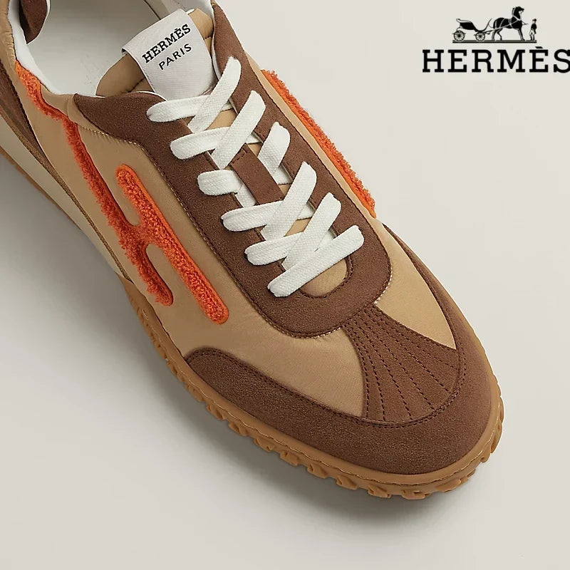 Hermès Brown, Beige and Orange H-Logo Sneakers