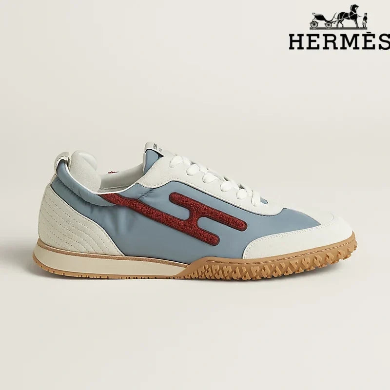 Hermès Light Blue, White and Red H-Logo Sneakers