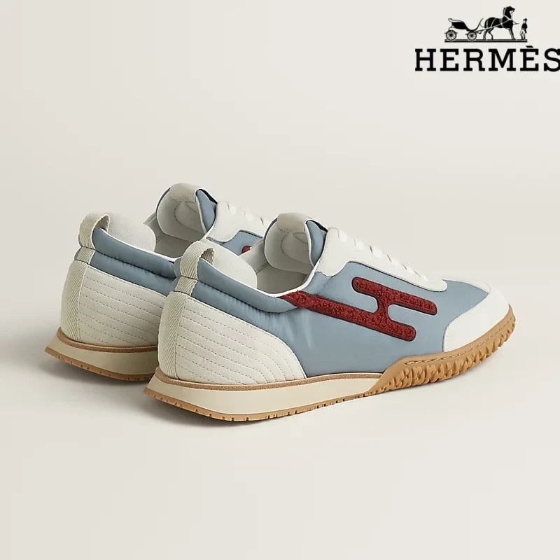 Hermès Light Blue, White and Red H-Logo Sneakers