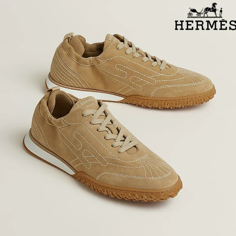 Hermès Khaki Suede H-Logo Sneakers