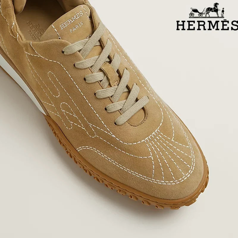 Hermès Khaki Suede H-Logo Sneakers