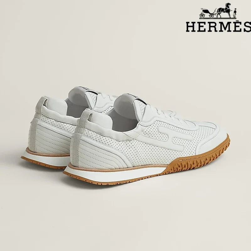 Hermès womens shoes men sneaker  White Perforated Leather H-Logo Sneakers