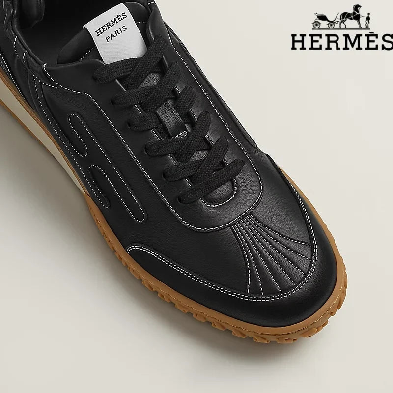 Hermès Black Leather Contrast Stitch H-Logo Sneakers
