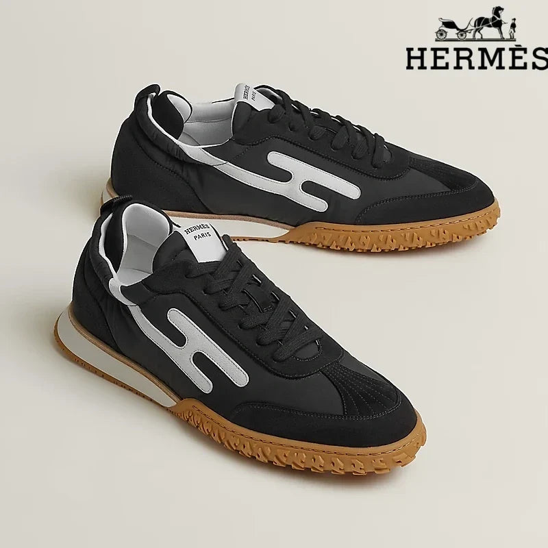Hermès Black Nylon Sneakers with White H-Logo
