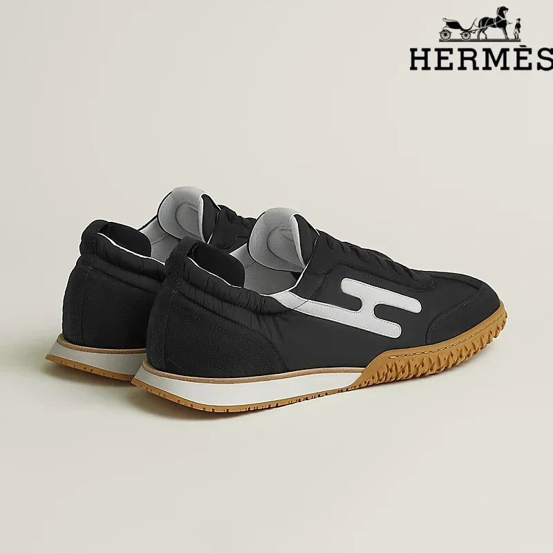 Hermès Black Nylon Sneakers with White H-Logo