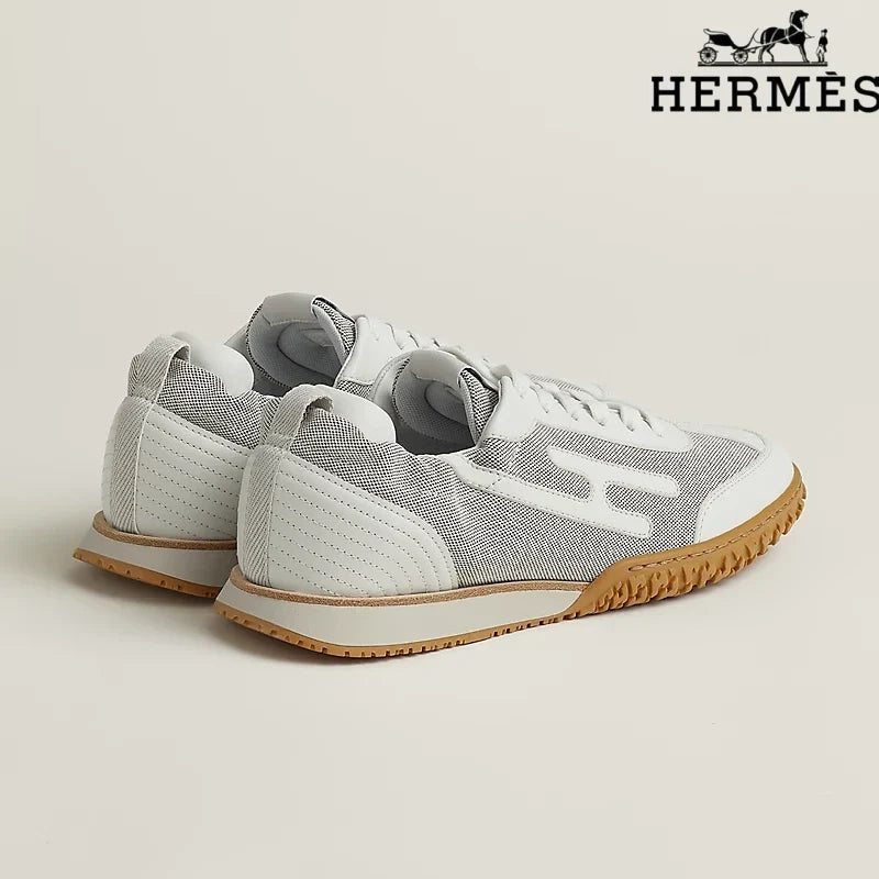 Hermès womens shoes men sneaker White Mesh and Leather H-Logo Sneakers