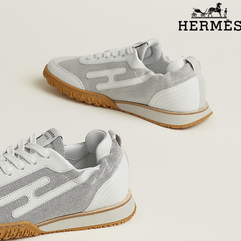 Hermès womens shoes men sneaker White Mesh and Leather H-Logo Sneakers