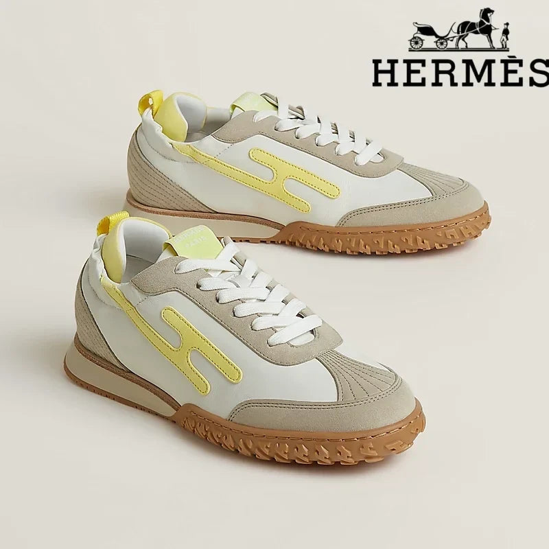 Hermès Jet Sneaker in White and Pale Yellow