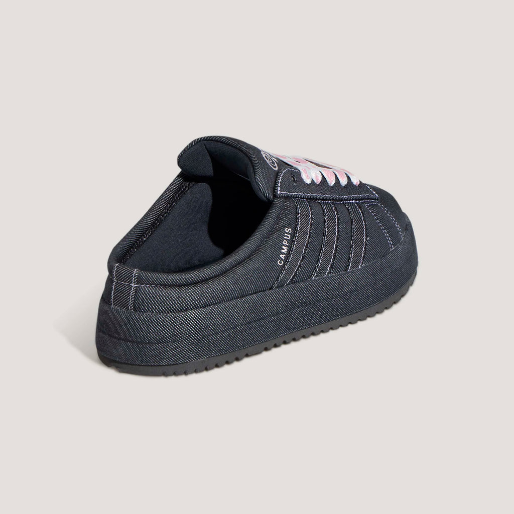 Adidas Campus Platform Mule Black Denim / Pink Embroidery