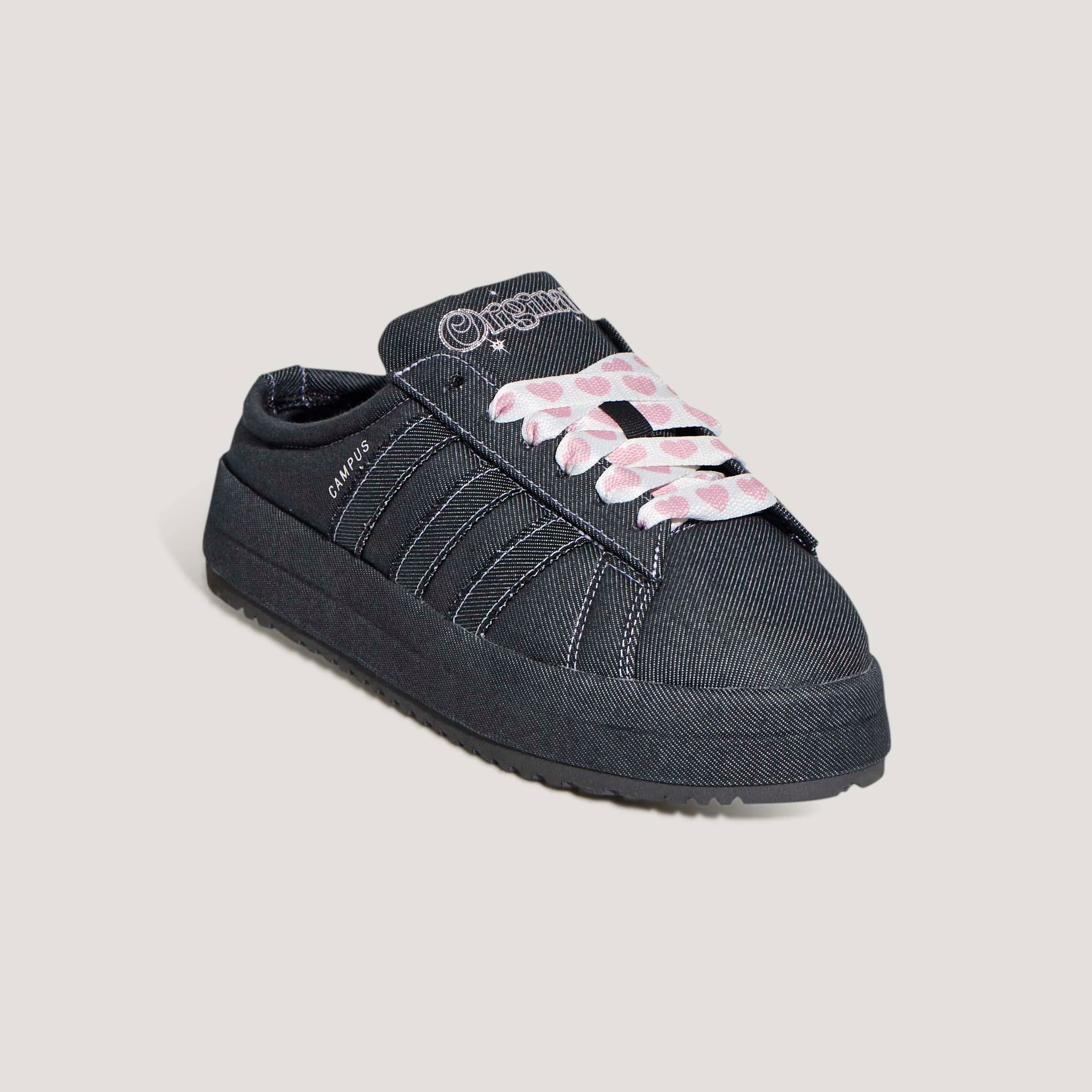 Adidas Campus Platform Mule Black Denim / Pink Embroidery