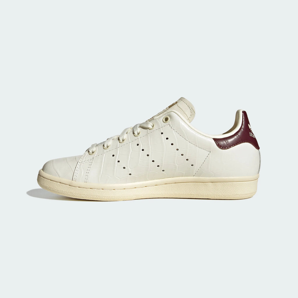 Adidas Stan Smith Off-White / Burgundy Crocodile Embossed