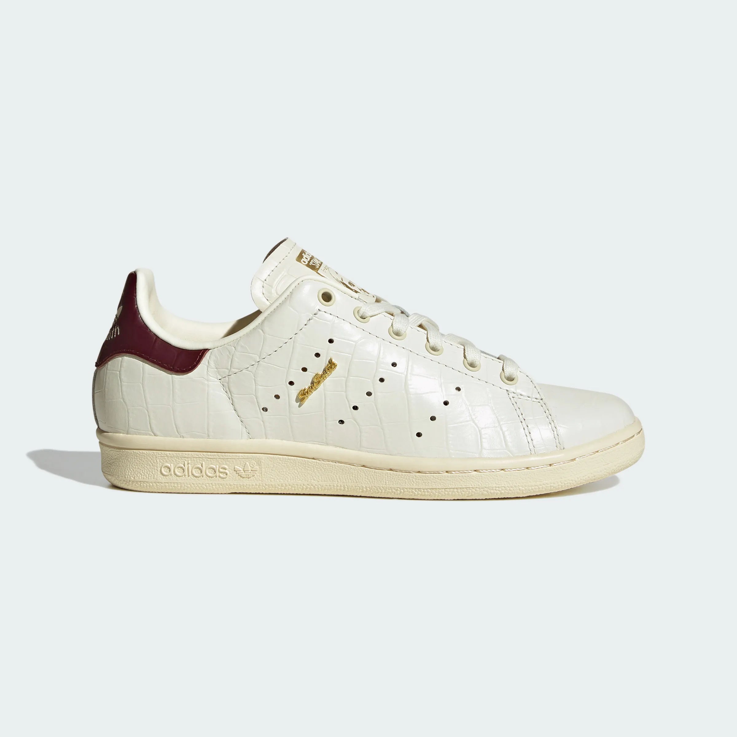 Adidas Stan Smith Off-White / Burgundy Crocodile Embossed