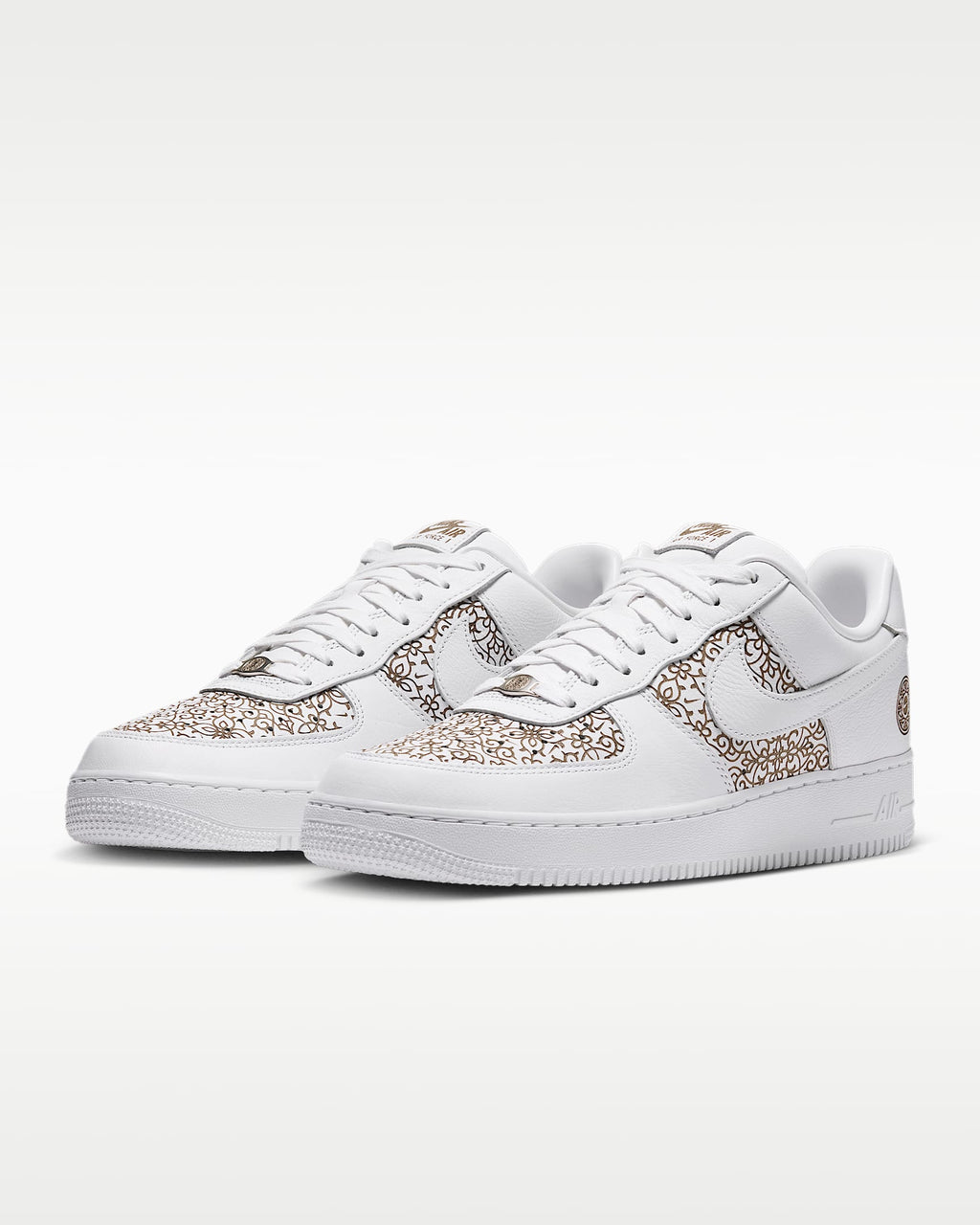 Nike Air Force 1 '07 White Gold Floral Ornate Print Sneakers