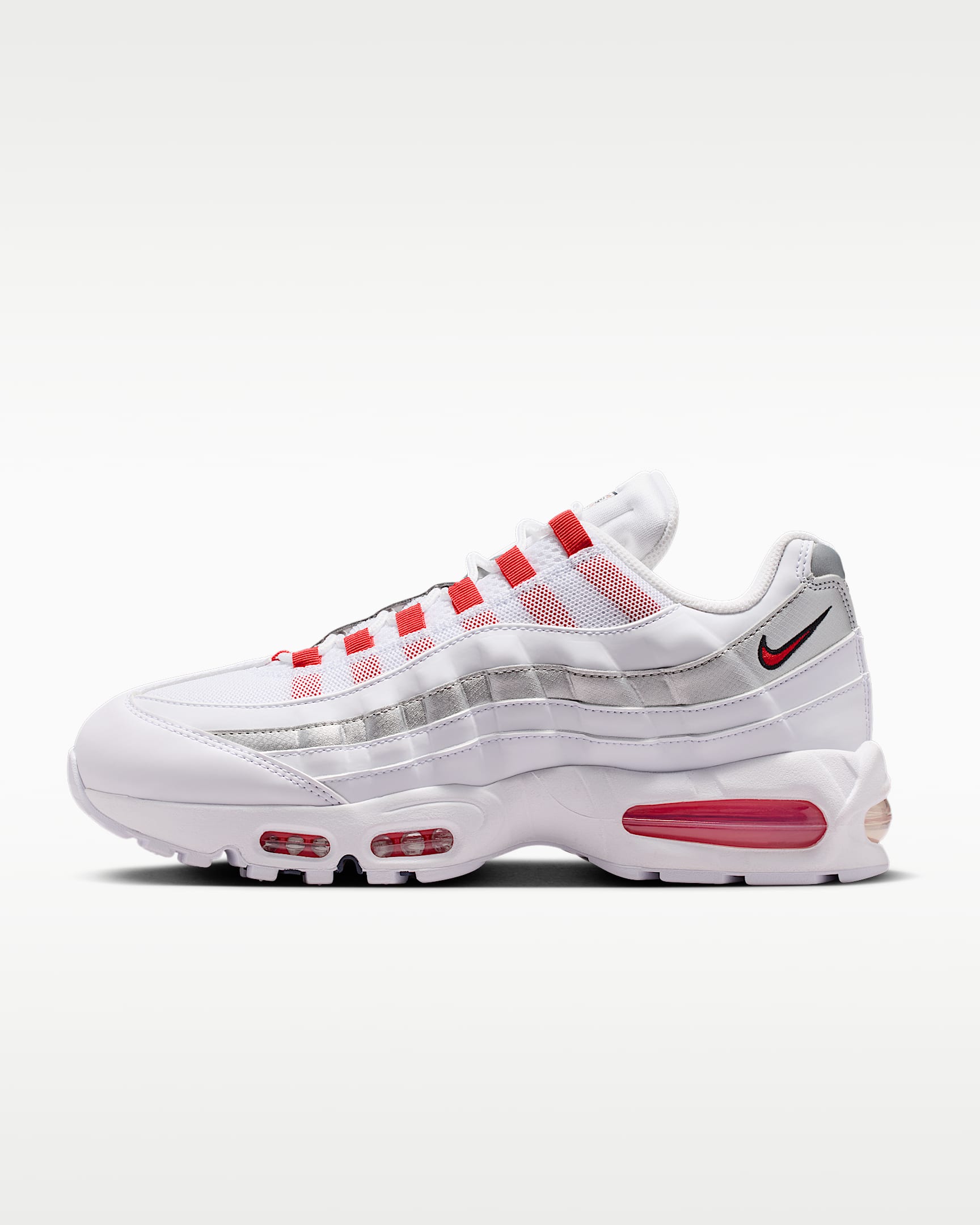 Nike Air Max 95 – White / Silver / Red Mesh Athletic Sneakers
