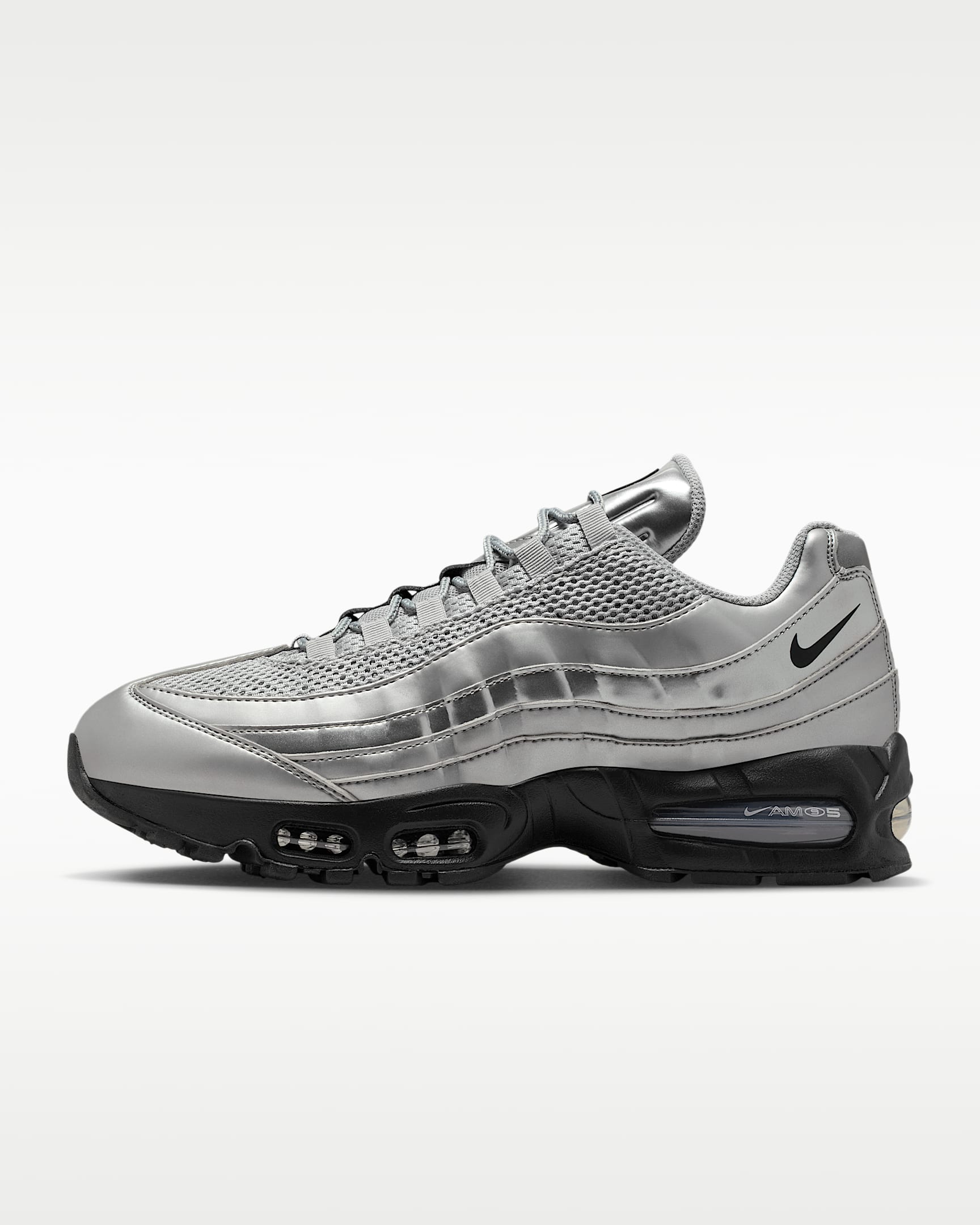 Nike Air Max 95 – Metallic Silver / Black Mesh Athletic Sneakers