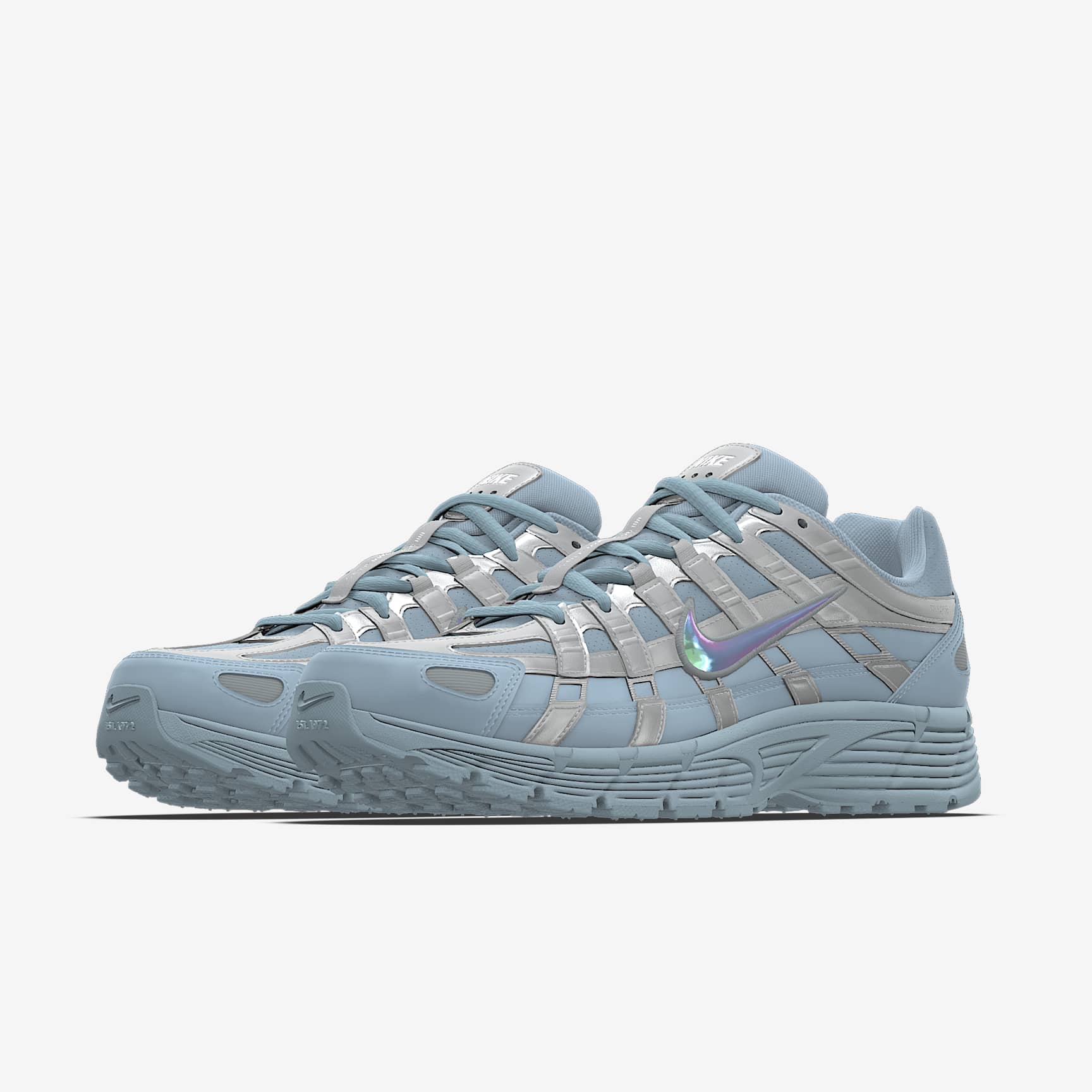 Nike P-6000 – Light Blue / Metallic Silver / Iridescent Swoosh Mesh Athletic Sneakers
