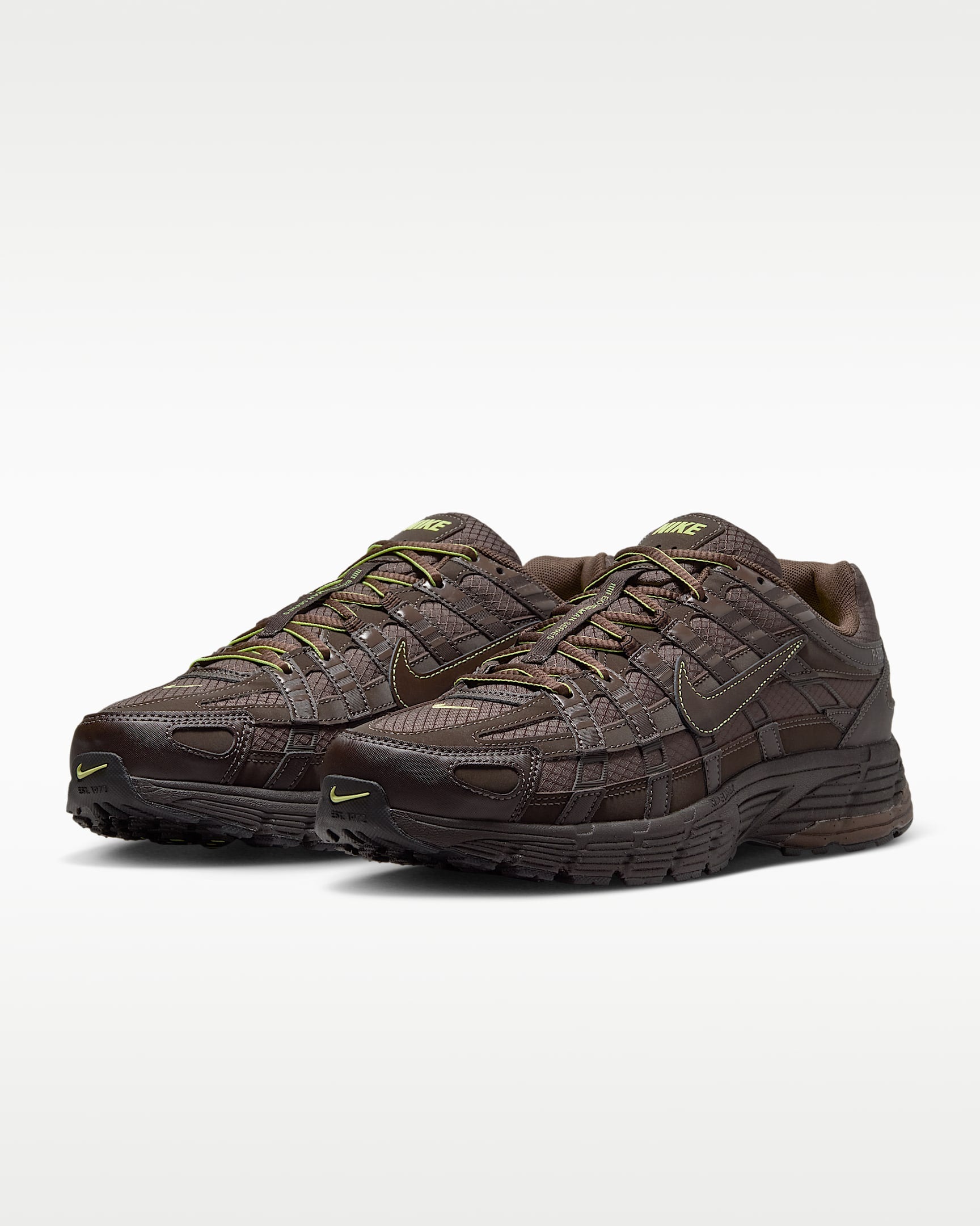 Nike P-6000 – Dark Brown / Yellow Mesh Athletic Sneakers