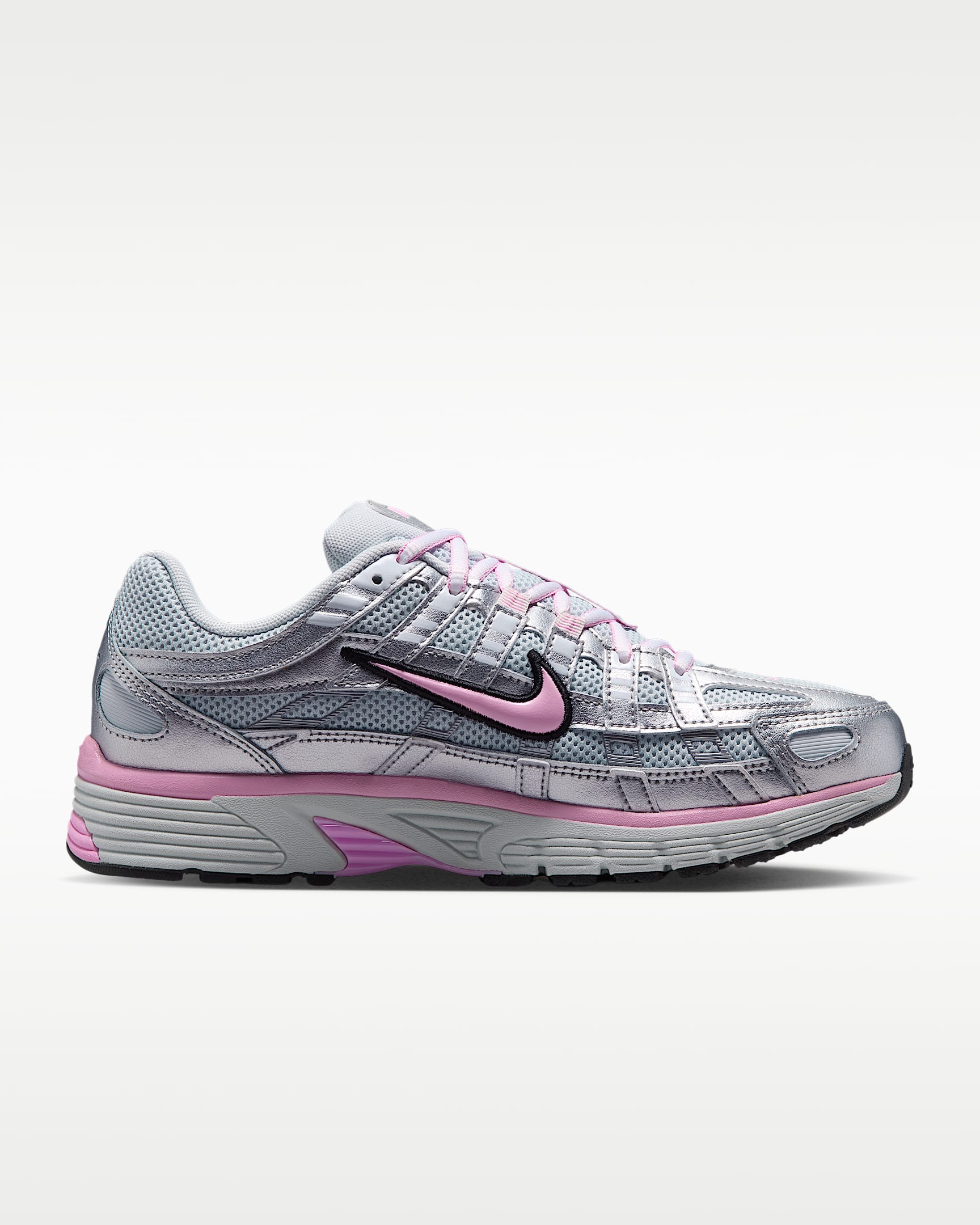 Nike P-6000 – Metallic Silver / Pink Mesh Athletic Sneakers