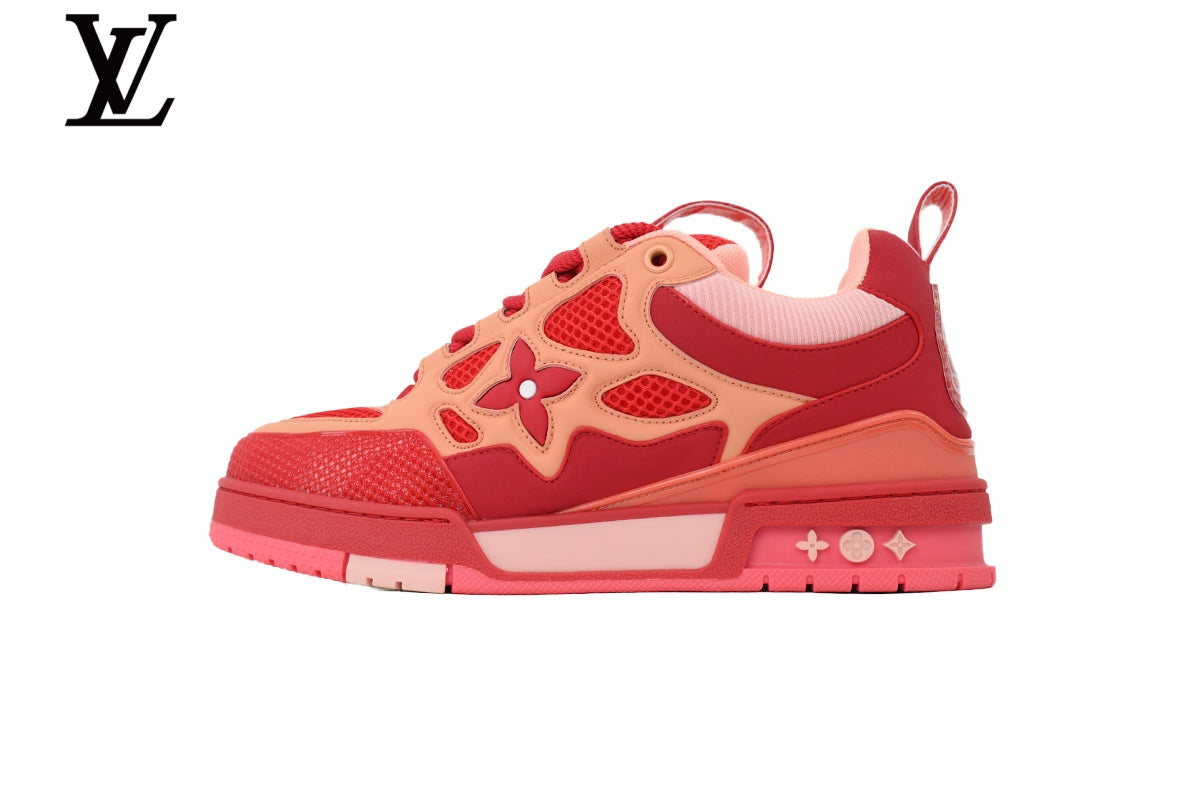 Louis Vuitton Trainer  shoes for man  women Sneaker – Red & Peach Mesh & Leather
