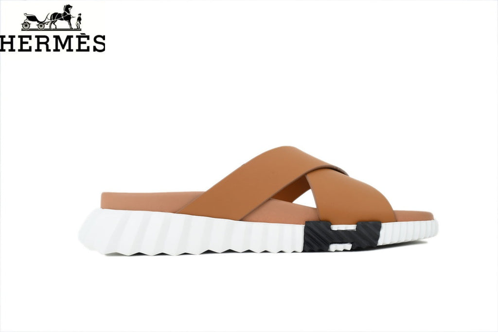 Hermès   slides Tan Leather Cross-Strap Slide Sandal