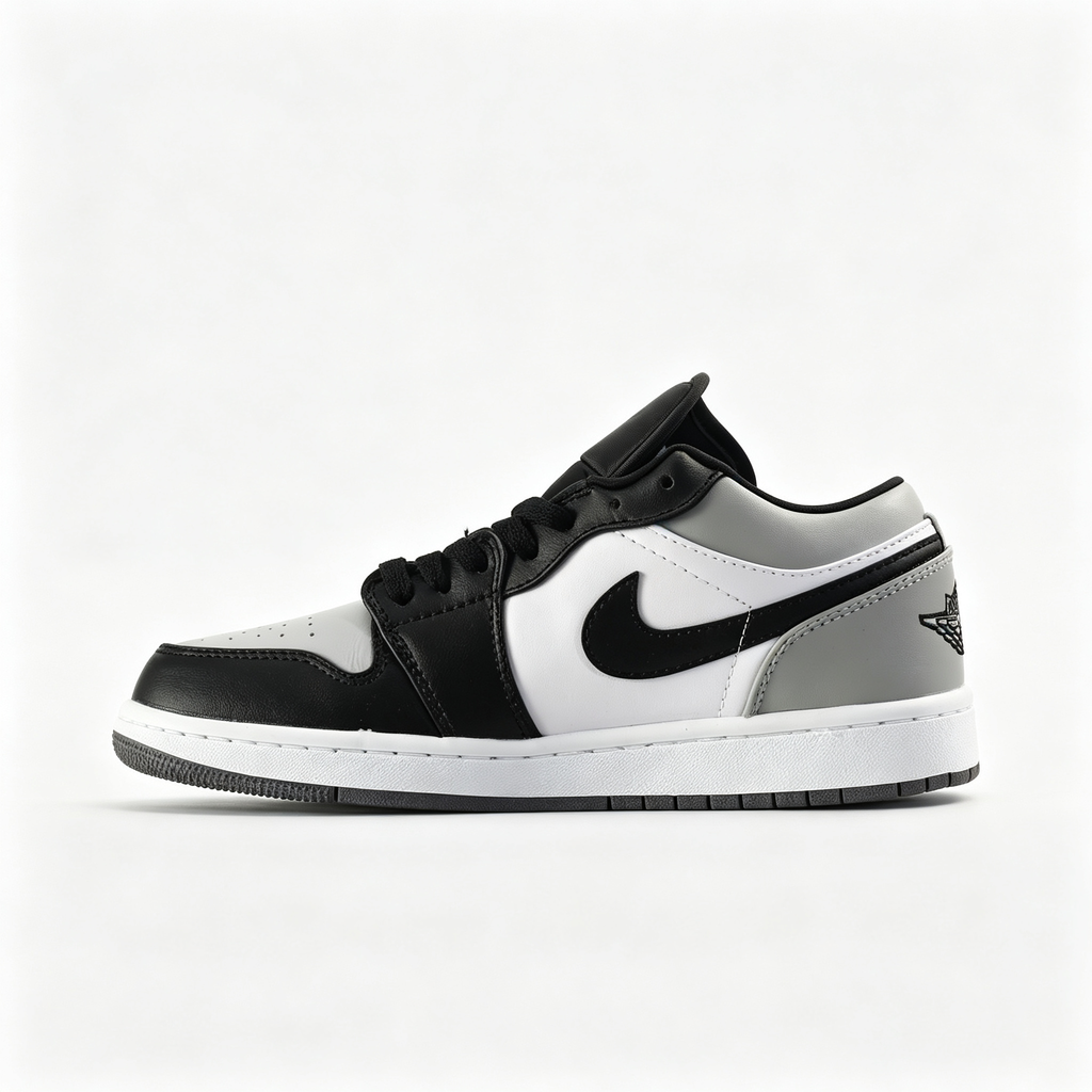 Air Jordan 1 Low 'Black & Light Grey' – White Leather Low-Top Sneakers