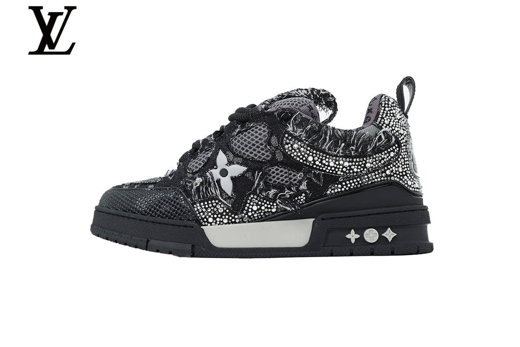 Louis Vuitton Trainer shoes for man  women Sneaker – Black Mesh with Rhinestone Embellishment
