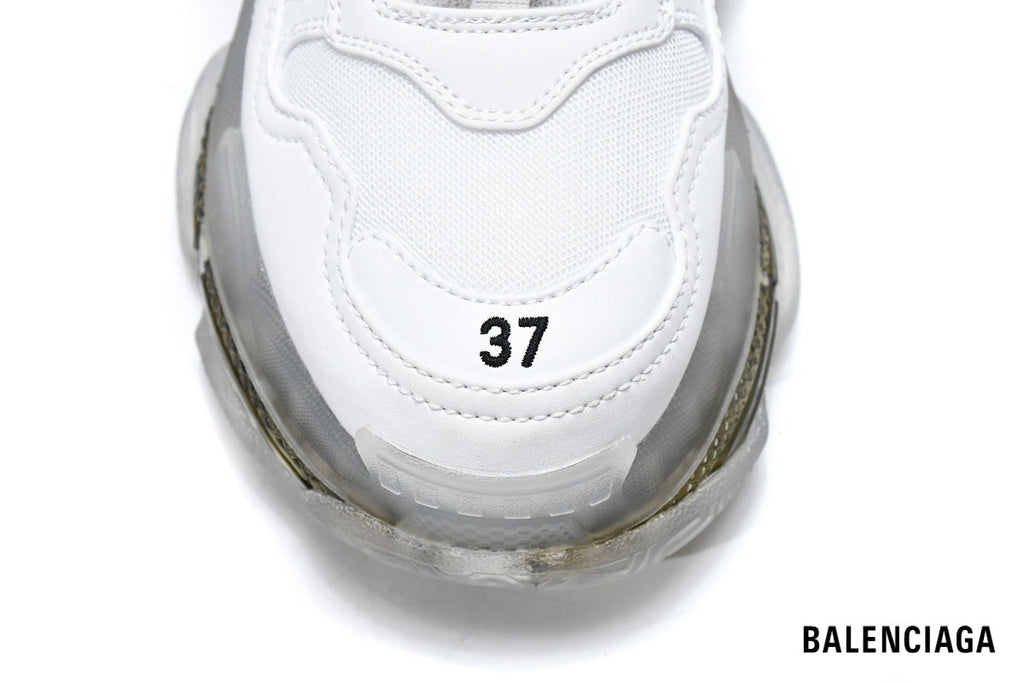 Balenciaga Triple S men's shoes  women sneakers – White, Gold & Clear Sole