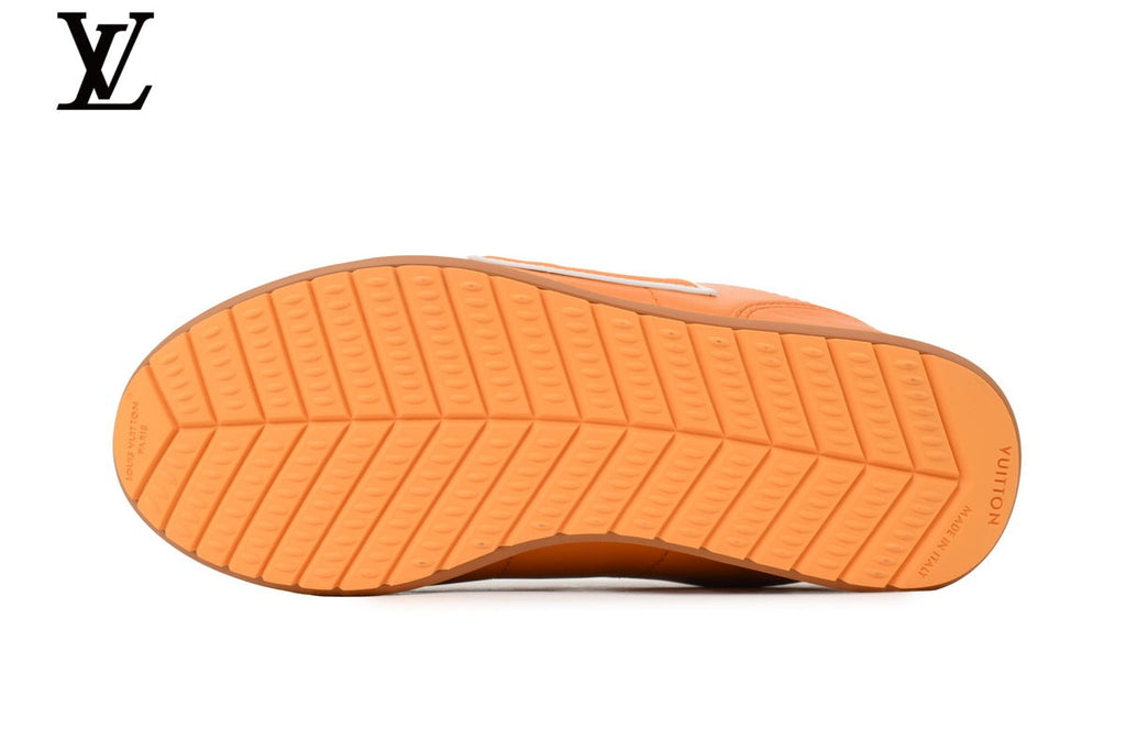 Louis Vuitton Low Top Sneaker in Orange Smooth Leather with White Outline Logo
