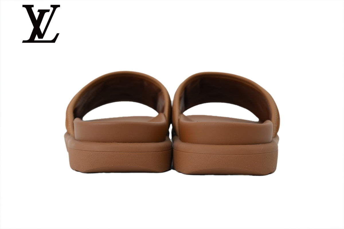 louis vuitton shoes for man  women Brown Monogram-Pattern Nubuck-Look Slides | Sizes 35–46