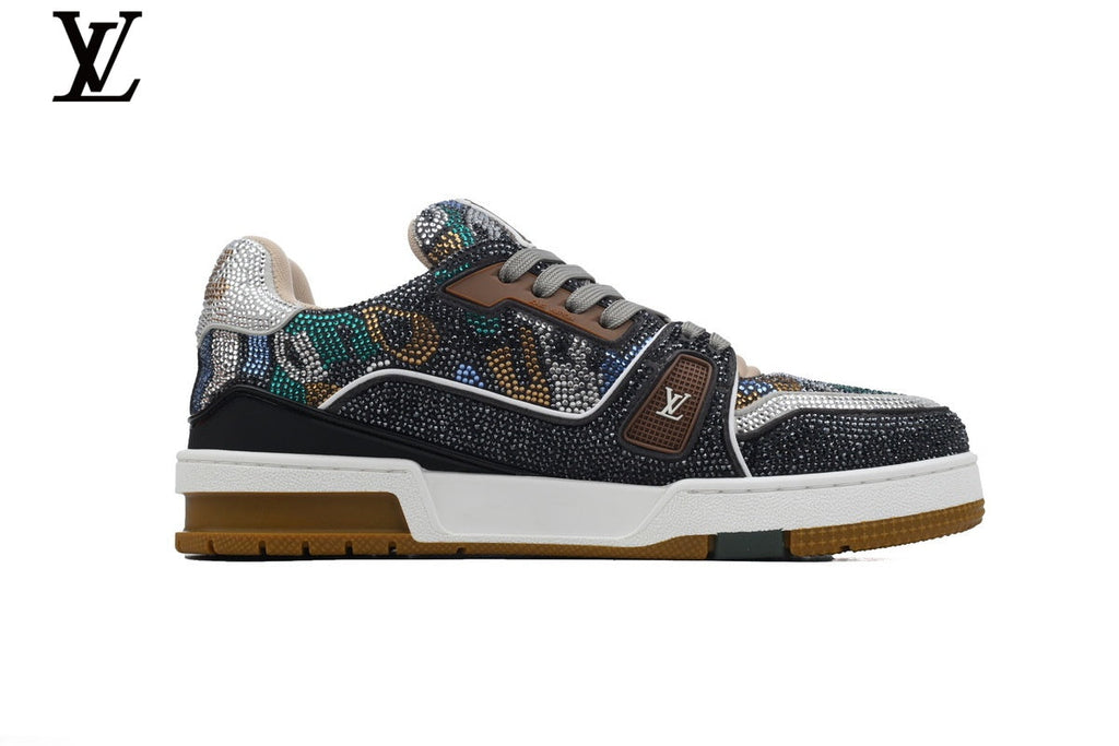 Louis Vuitton LV shoes for man  women Trainer Sneaker – Multicolor Rhinestone