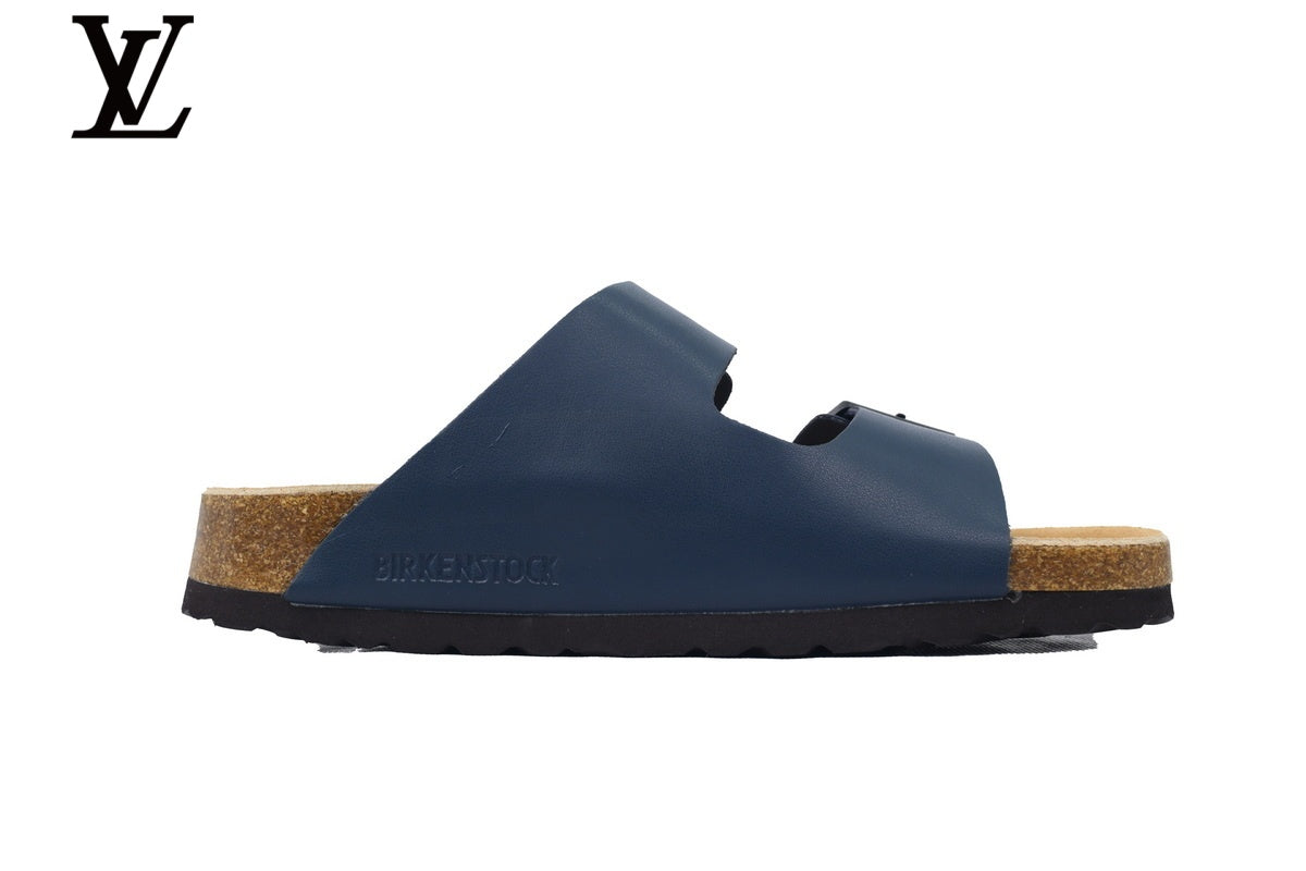 louis vuitton shoes for man  women Birkenstock Arizona Double Strap Slide Sandal – Navy Smooth Leather