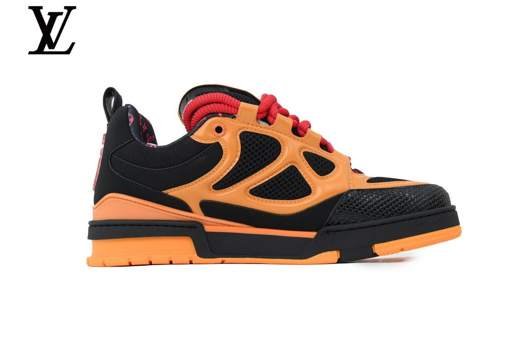 Louis Vuitton Trainer shoes for man  women Sneaker – Black & Orange Mesh & Leather